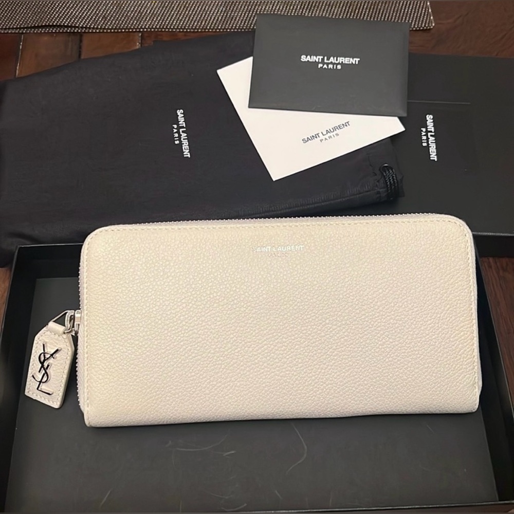 Auth SAINT LAURENT YSL Long Leather Wallet White F/S